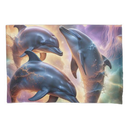 Kosmische Delphine und Quallen im Weltraum Kissenbezug