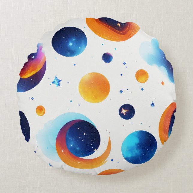 Kosmische Elegante: Minimal Blue Fire Galaxy Stern Rundes Kissen (Vorderseite)