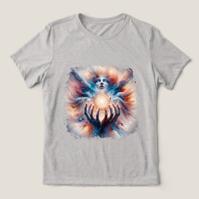 Kosmische Energie, die von den Händen übernommen w Tri-Blend Shirt (Design Vorderseite)