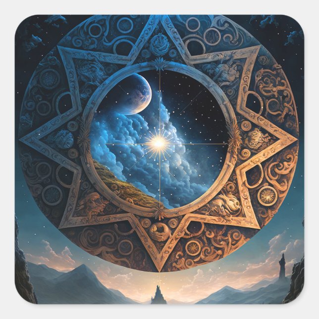 Kosmische Fantasie Weltraumbahnhof Sticker (Vorderseite)