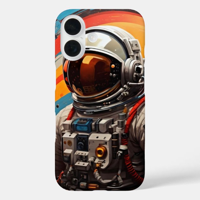 Kosmische Flucht - Fall des Retro-Astronauten iPhone 16 Hülle (Rückseite)