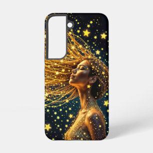 Kosmische Frau mit leuchtendem, sternförmigem gold Samsung Galaxy Hülle