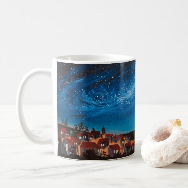 Kosmische Galaxie Himmel über Village Tasse (Mit Donut)