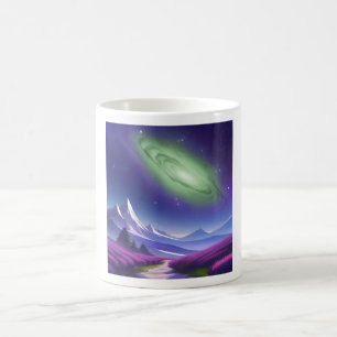 Kosmische Galaxie-Tasse - Grüner Nebel über Lila B Kaffeetasse