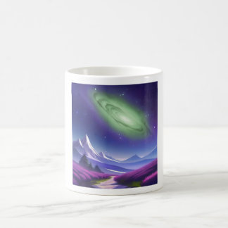 Kosmische Galaxie-Tasse - Grüner Nebel über Lila B Kaffeetasse