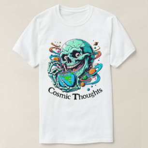 Kosmische Gedanken" Lebhafter Schädel und Erde T-Shirt
