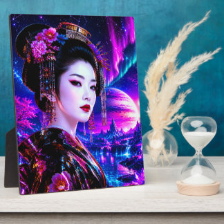 Kosmische Geisha im Neon‑Traumland Fotoplatte