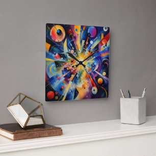 Kosmische geometrische Explosion Abstrakt Quadratische Wanduhr