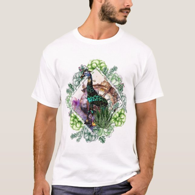 Kosmische Giraffe - Potrait mit Zeitreise, Schädel T-Shirt (Vorderseite)