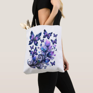 Kosmische Glitzer Schmetterlinge Weiß Tasche