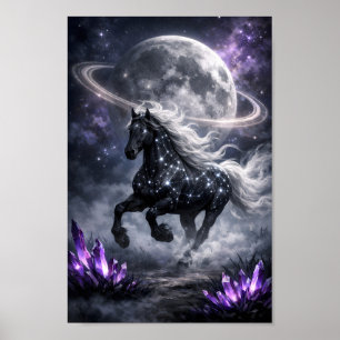 Kosmische Hengst-Konstellations-Mondring-Kristall- Poster