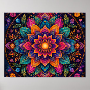 KOSMISCHE JUWELFARBENE FLORALE MANDALA-KUNST POSTER