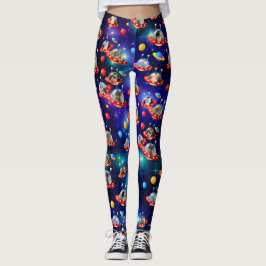 Kosmische Kätzchen in der Alien Raumfahrt UFO Leggings