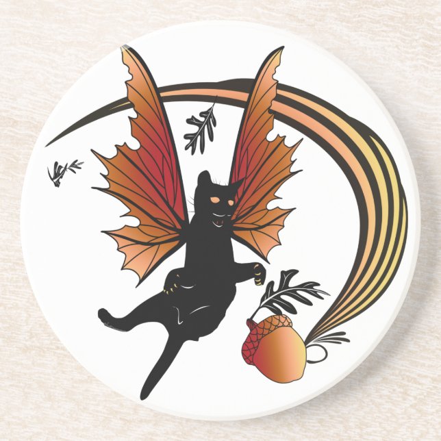 Kosmische Katze Acorn Sandstein Untersetzer (Vorne)
