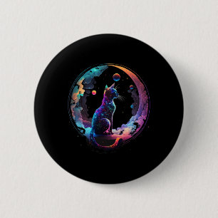 Kosmische Katze Cool farbiger Halbmond und Wolken Button