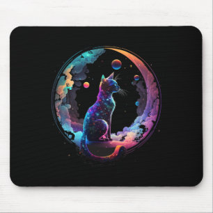 Kosmische Katze Cool farbiger Halbmond und Wolken Mousepad