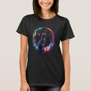 Kosmische Katze Cool farbiger Halbmond und Wolken T-Shirt