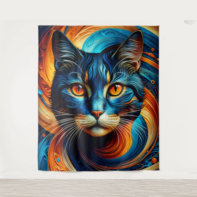 Kosmische Katze: Ein lebendiges digitales Meisterw Wandteppich (Vorderseite)