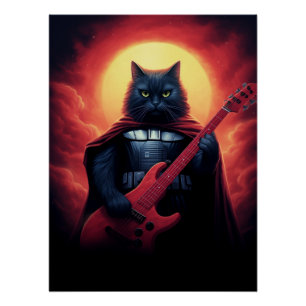 Kosmische Katze Gitarre spielen in Galaxie Poster