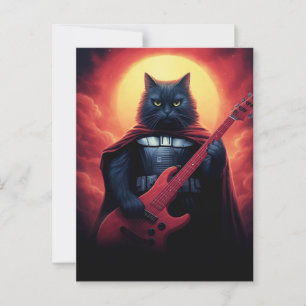 Kosmische Katze Gitarre spielen in Galaxie Postkarte