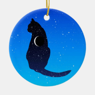 Kosmische Katze im Hintergrund eines Sternenhimmel Keramik Ornament