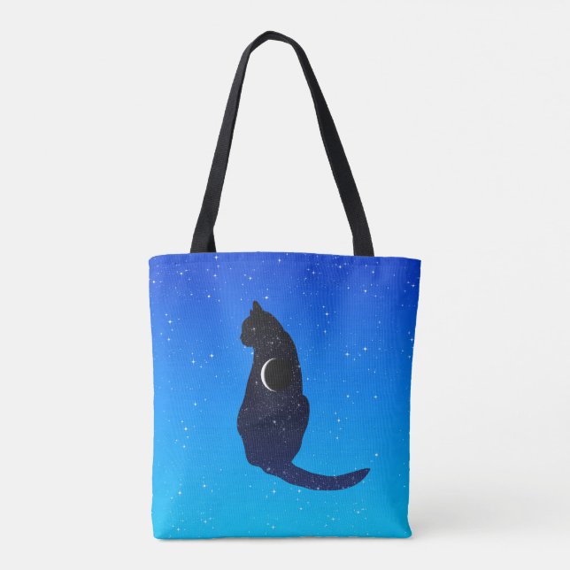 Kosmische Katze im Hintergrund eines Sternenhimmel Tasche (Rückseite)