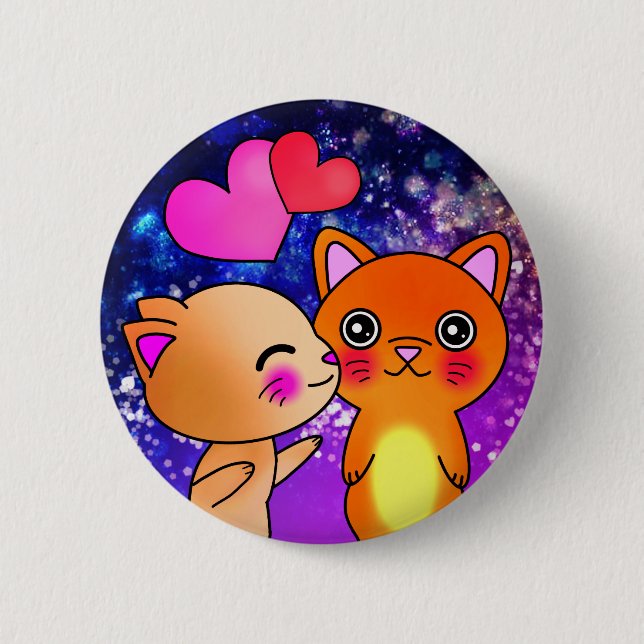 Kosmische Katze im Weltraum Kiss Button (Vorderseite)