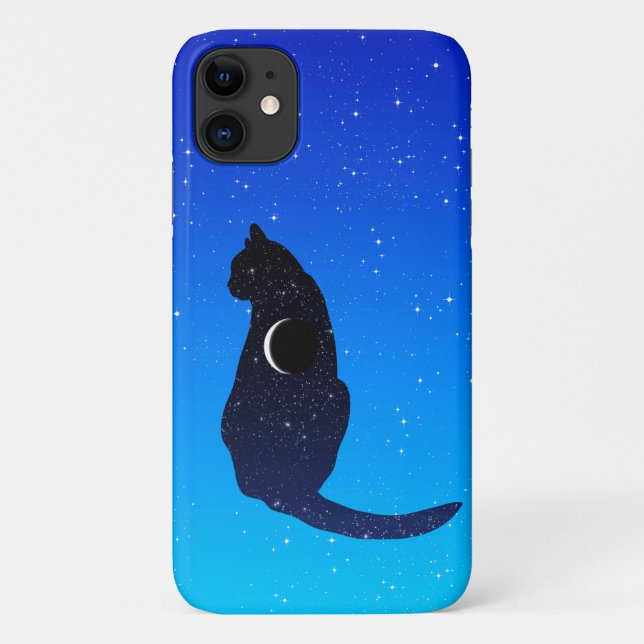 Kosmische Katze in Sternen und Mondmondmuster Case-Mate iPhone Hülle (Rückseite)