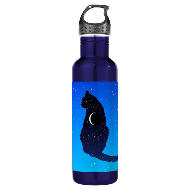 Kosmische Katze in Sternen und Mondmondmuster Edelstahlflasche (Vorderseite)
