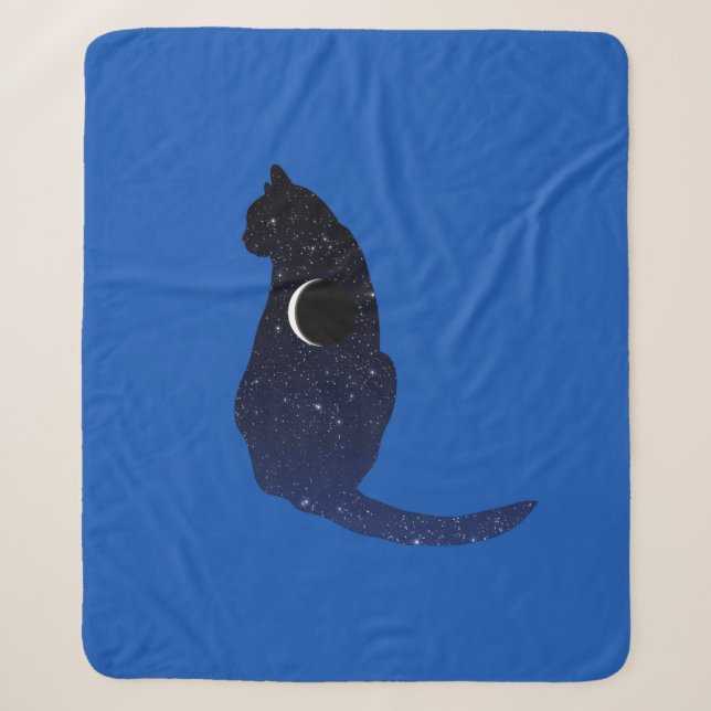 Kosmische Katze in Sternen und Mondmondmuster Sherpadecke (Vorderseite)
