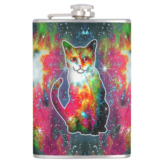 Kosmische Katze Omega Flachmann (Vorderseite)