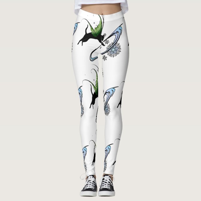 Kosmische Katze Snowflake Leggings (Vorderseite)
