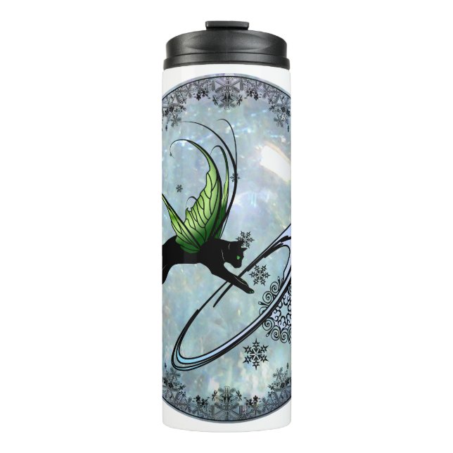 Kosmische Katze Snowflake Thermosbecher (Vorderseite)