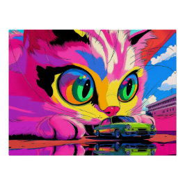 Kosmische Katze und winzige Autos Poster