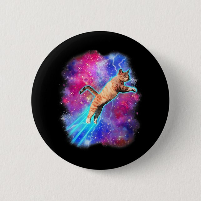 Kosmische Katzen Funny Outway T-Shirt Galaxy Kitty Button (Vorderseite)