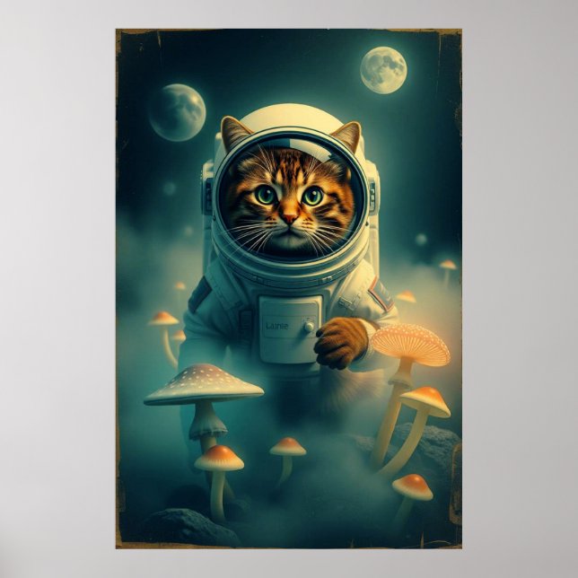 Kosmische Katzen-Reise: Retro Space Dreams Poster (Vorne)