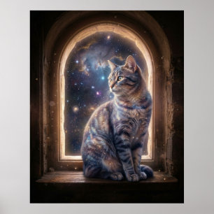 Kosmische Katzen-Sternen-Fenster Poster