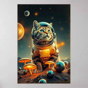 Kosmische Katzen-Träume im Retro-Raum Poster