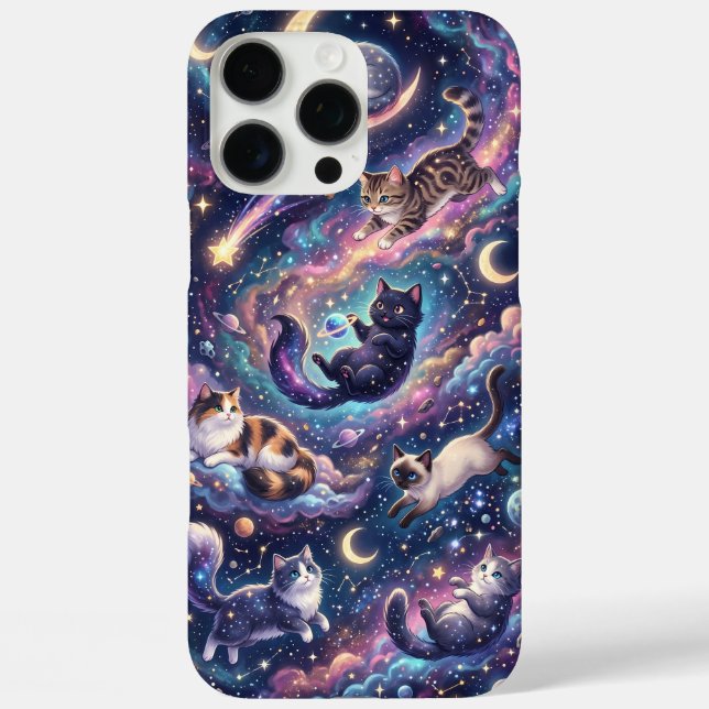 Kosmische Katzen unter den Sternen iPhone 16 Pro Max Hülle (Rückseite)