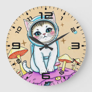 Kosmische Katzenträume Retro-Uhr Große Wanduhr