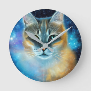 Kosmische Kitty Runde Wanduhr