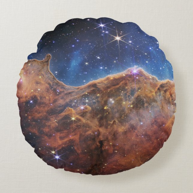 Kosmische Klippen Carina Nebula Weltraum-Webkop Te Rundes Kissen (Vorderseite)