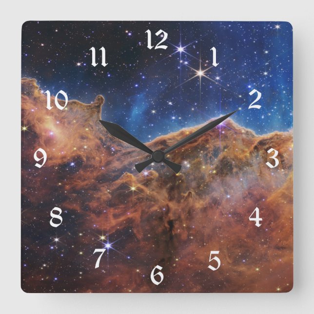 Kosmische Klippen in Carina Nebula Space NASA Webb Quadratische Wanduhr (Vorderseite)