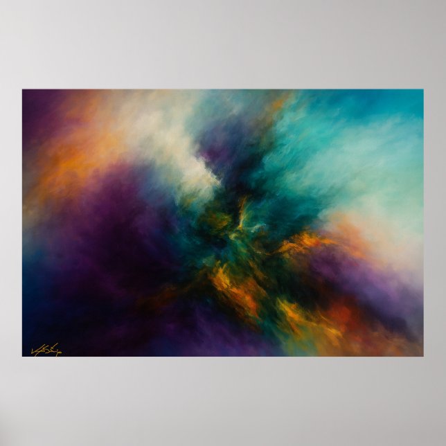 Kosmische Konvergenz Türkis-Explosion in feurigem  Poster (Vorne)