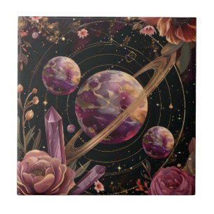 Kosmische Kristallberingte Planeten-Fantasy-Kunst Fliese