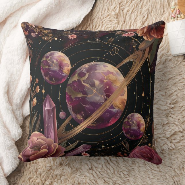 Kosmische Kristallberingte Planeten-Fantasy-Kunst Kissen (Decke)