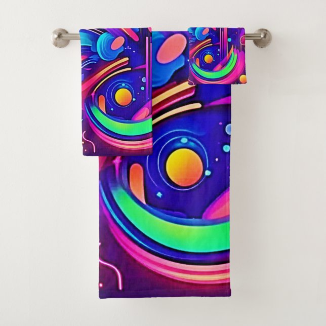 Kosmische Leinwand: Ein FarbUniversum Badhandtuch Set (Insitu)