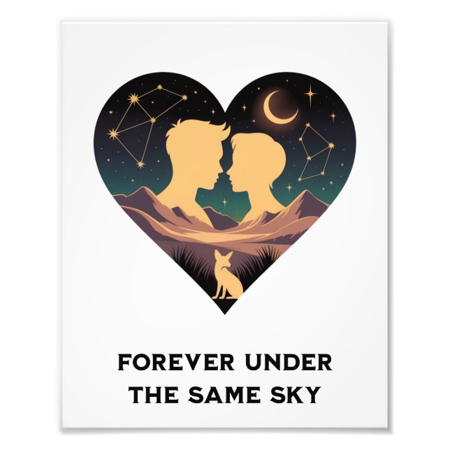 Kosmische Liebe Geschichte Herz mit Liebe und Fox  Fotodruck (Vorne)