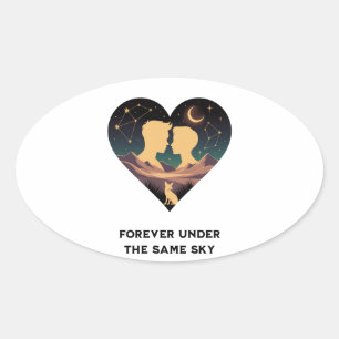 Kosmische Liebe Geschichte Herz mit Liebe und Fox  Ovaler Aufkleber