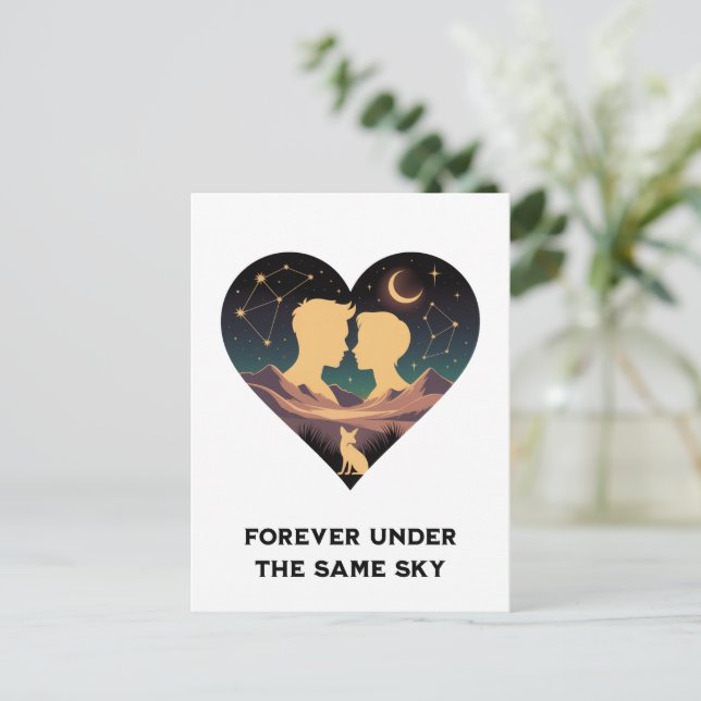 Kosmische Liebe Geschichte Herz mit Liebe und Fox  Postkarte (Stehend Vorderseite)